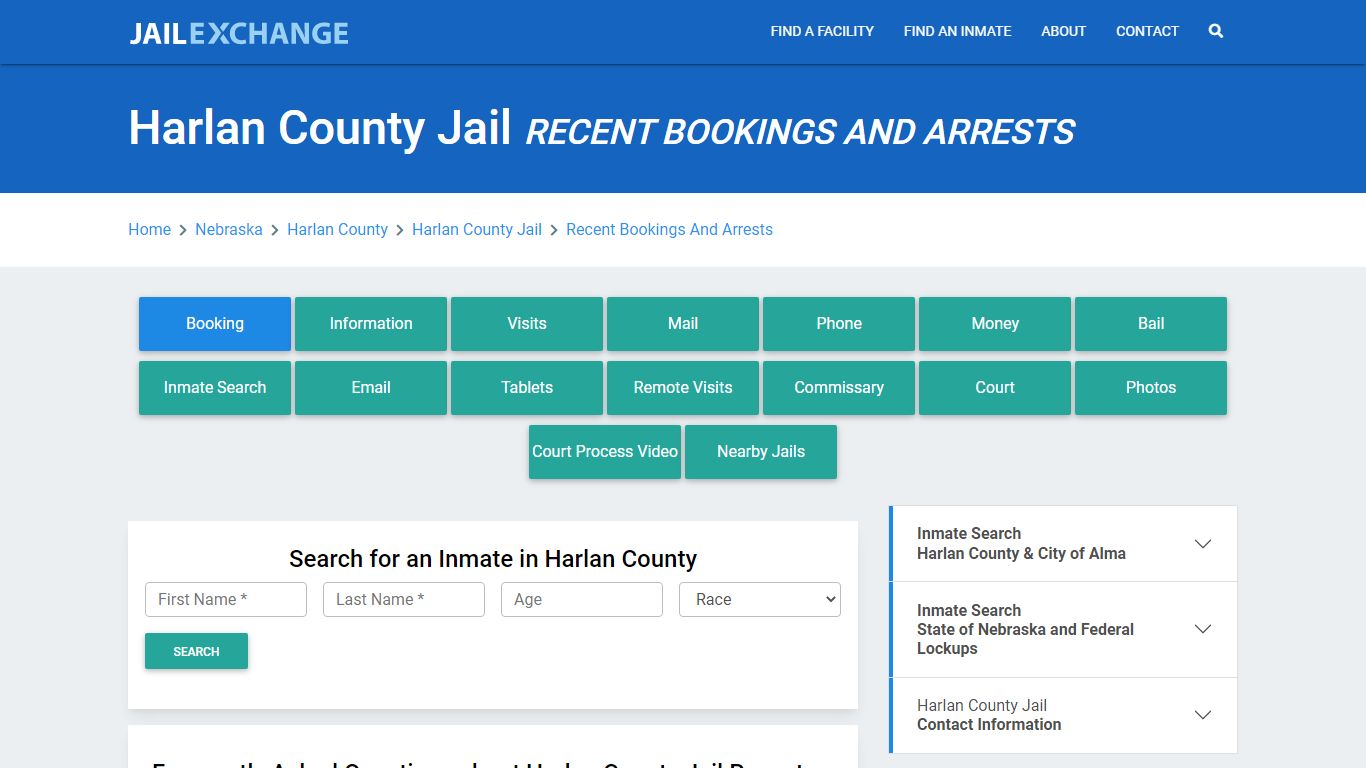 Harlan County Jail NE Recent Arrests and Bookings - Jail Exchange