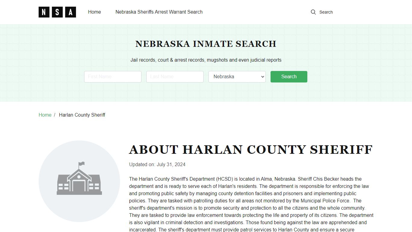 Harlan County Sheriff, Nebraska and County Jail Information