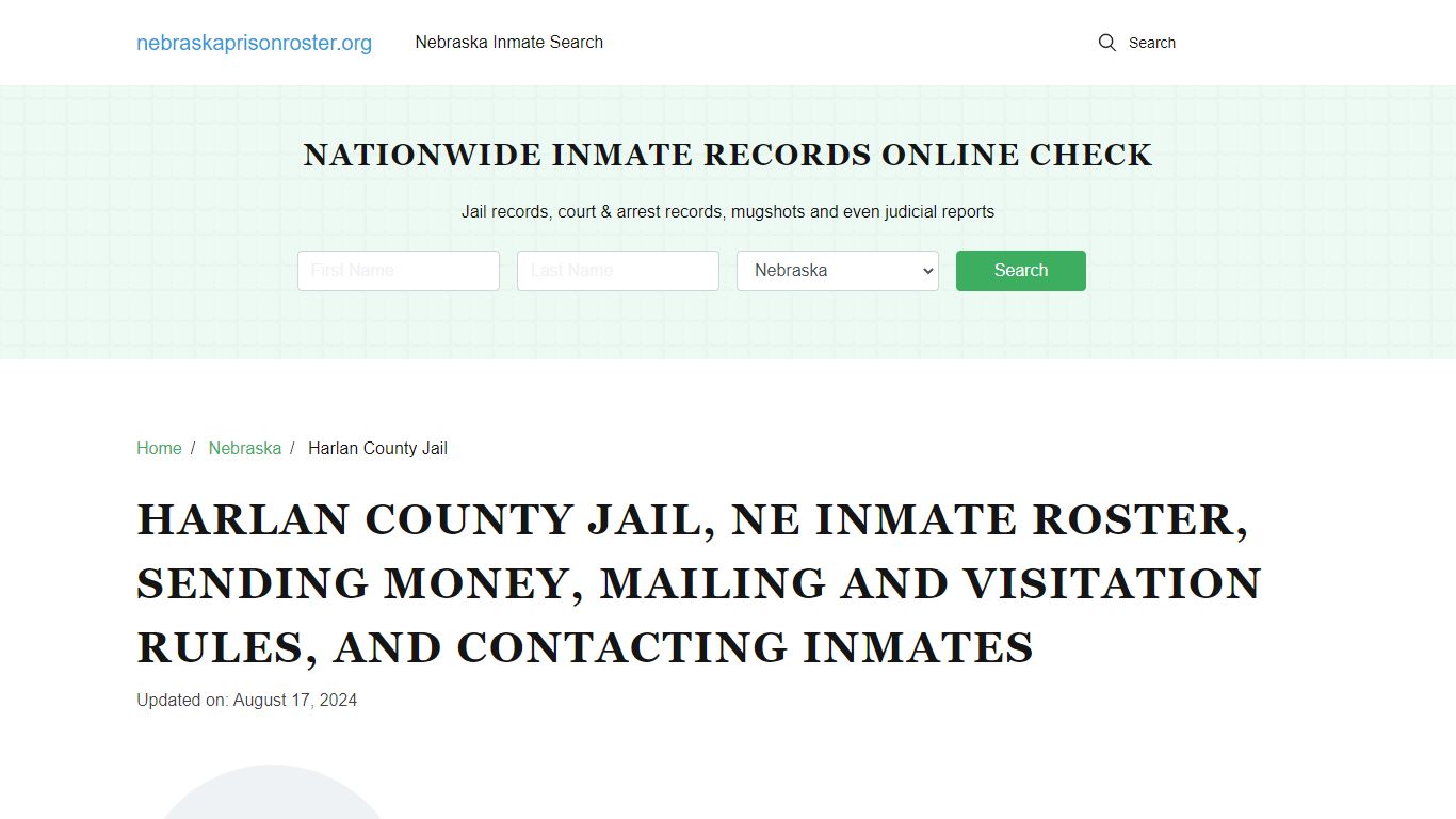 Harlan County Jail, NE: Offender Search, Visitations, Contact Info